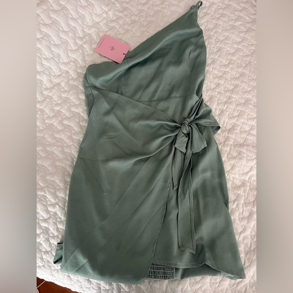 Hello Molly Green Ruched One Shoulder Sundress